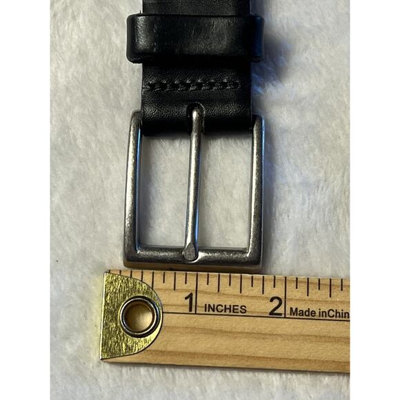 Eddie Bauer Mens 40 Black Genuine Leather Dress Belt Silver Gold Brass Buckle - Picture 8 of 15